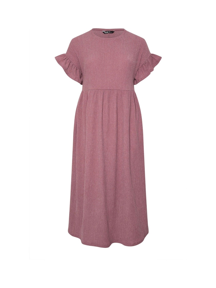 Yours Curve Pink Jersey Frill Texture Dress - Image 5 of 5