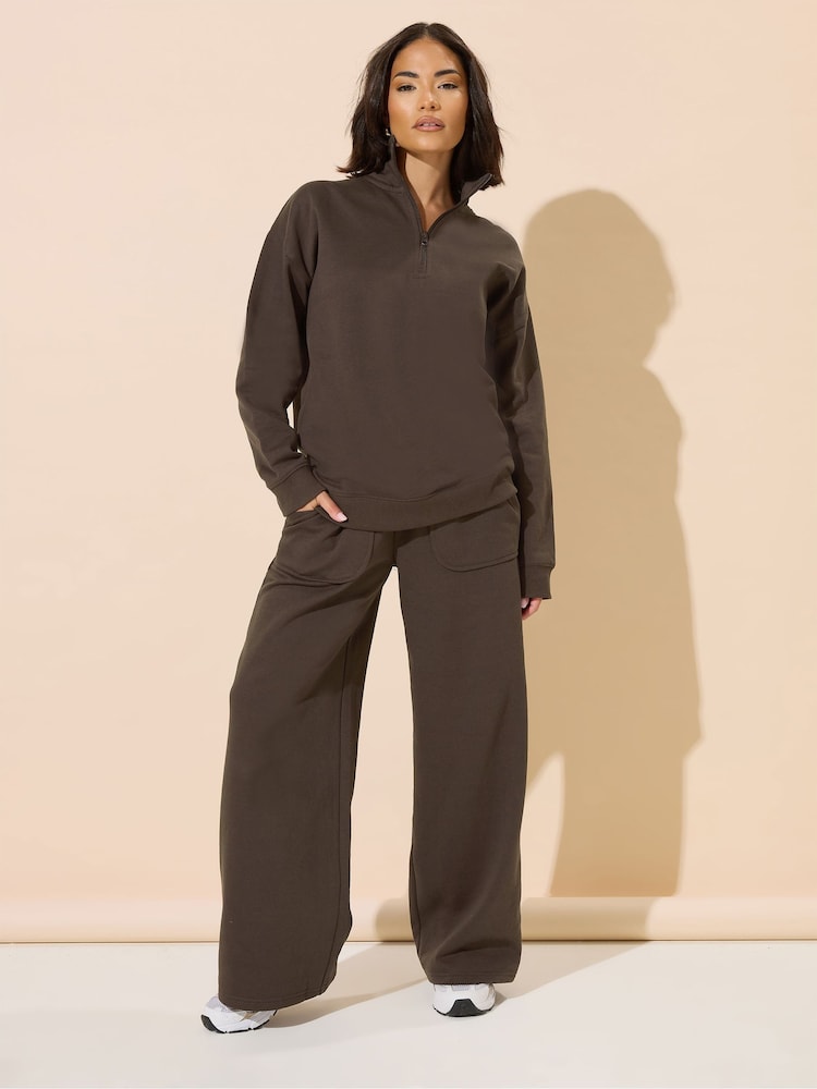 PixieGirl Petite Brown Petite Funnel Zip Sweatshirt - Image 2 of 5