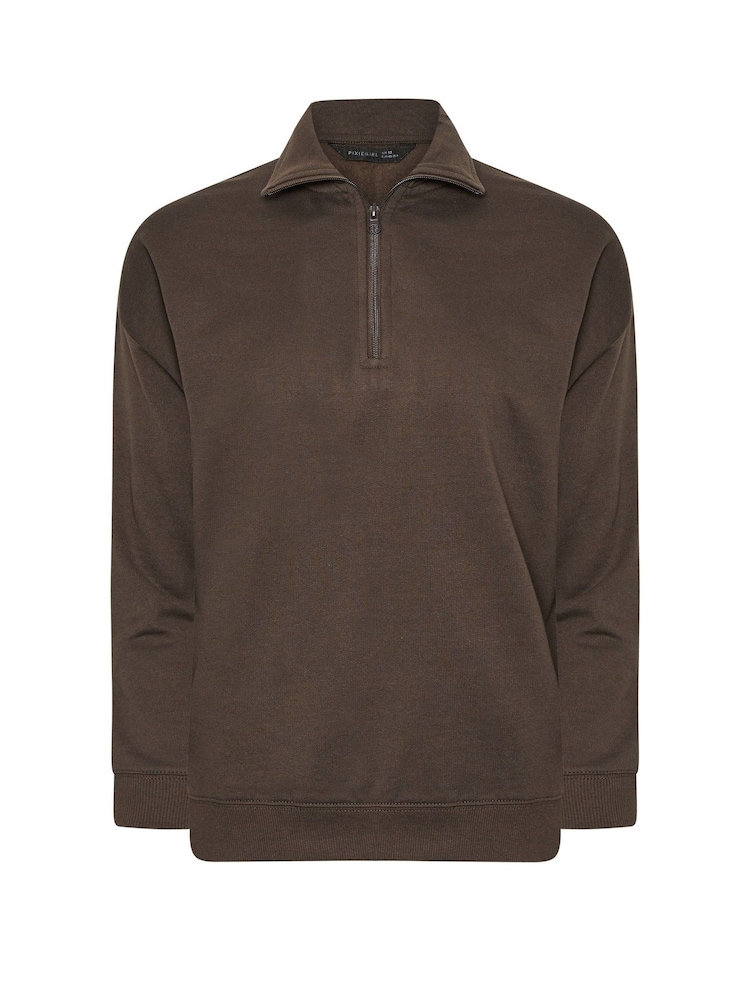 PixieGirl Petite Brown Petite Funnel Zip Sweatshirt - Image 5 of 5