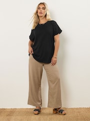 Yours Curve Black Lace Yolk Slub T-Shirt - Image 2 of 5