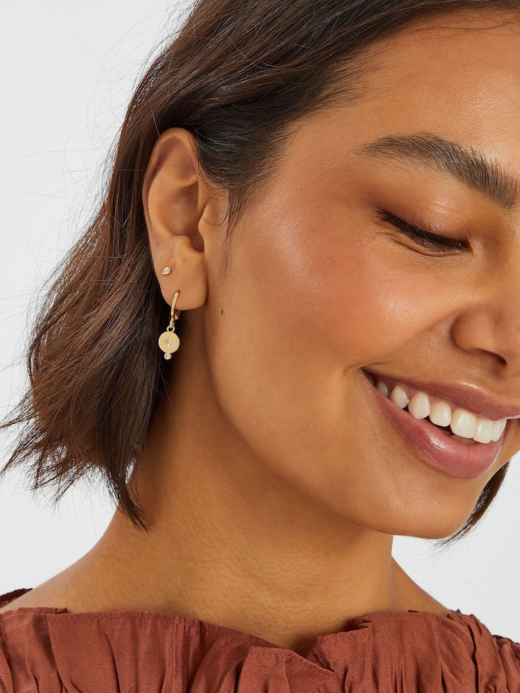 Accessorize Gold Tone 14ct Huggie Hoop Earrings - Image 2 of 2