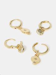 Accessorize Gold Tone 14ct Charm Huggie Hoop Earrings 2 Pack - Image 1 of 1