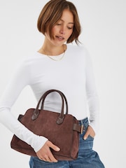 Accessorize Brown Suedette Bowler Bag - Image 5 of 5