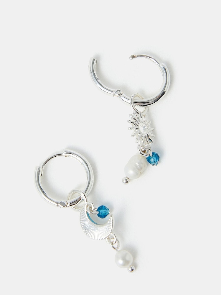 Accessorize Silver Tone Sterling Moon and Star Pearl Drop Earrings - Image 1 of 1