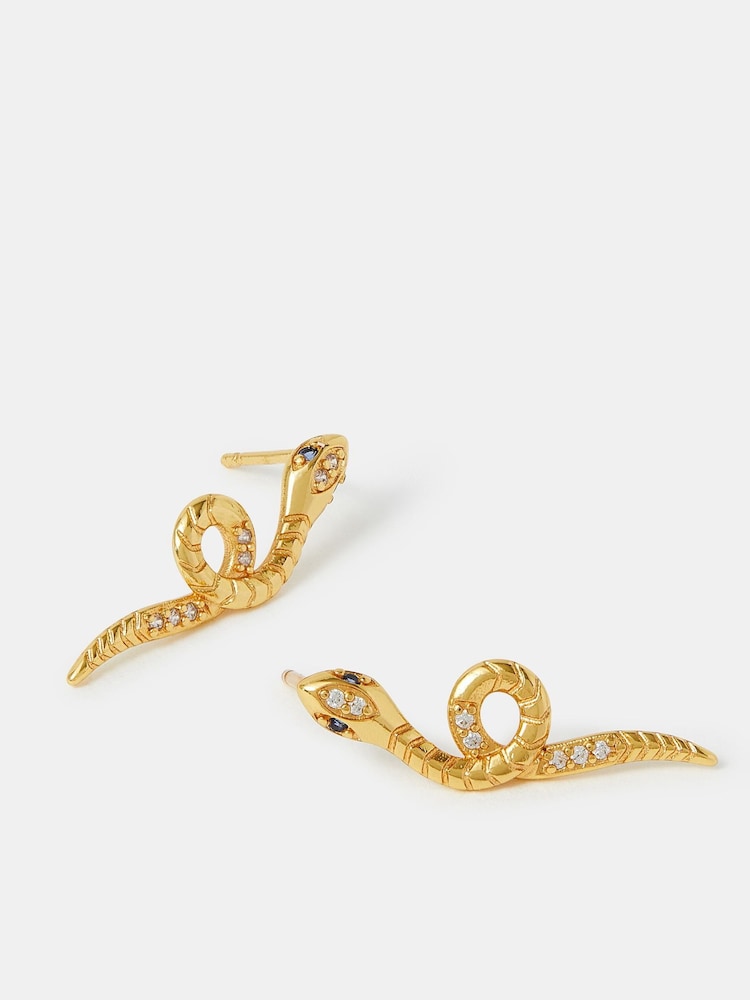 Accessorize Gold Tone 14ct Snake Stud Earrings - Image 1 of 3