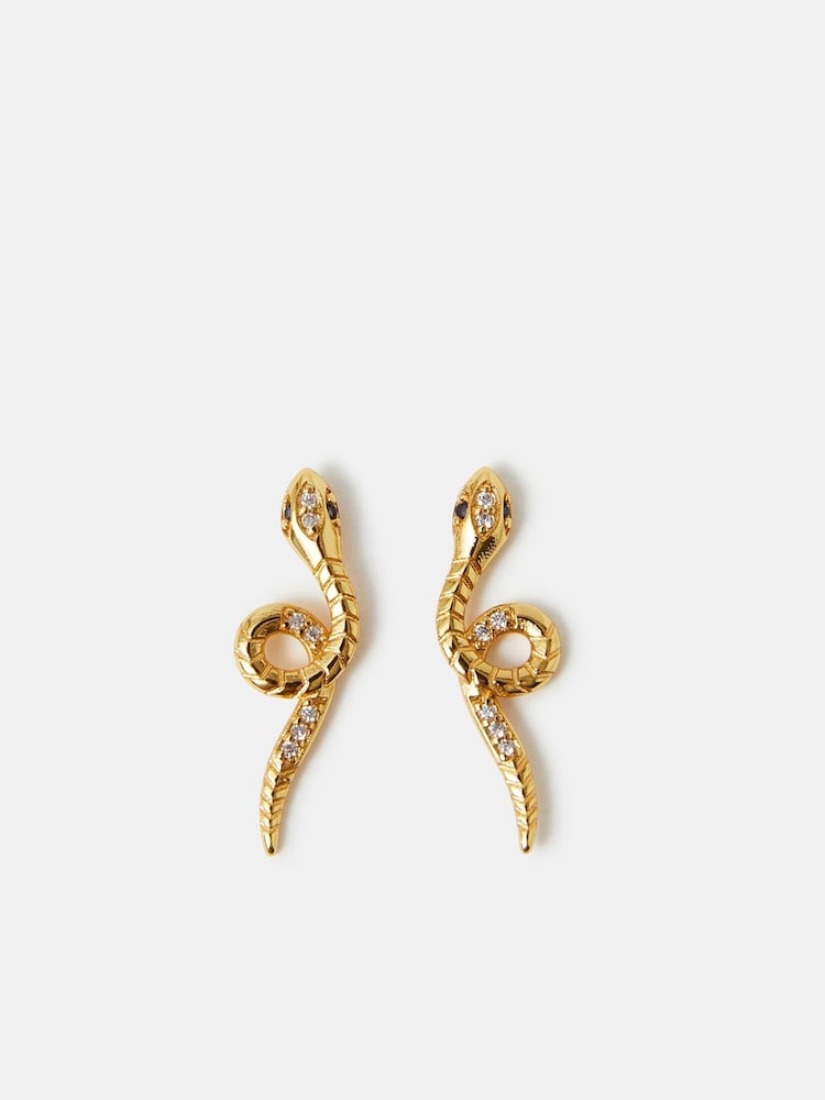 Accessorize Gold Tone 14ct Snake Stud Earrings - Image 2 of 3