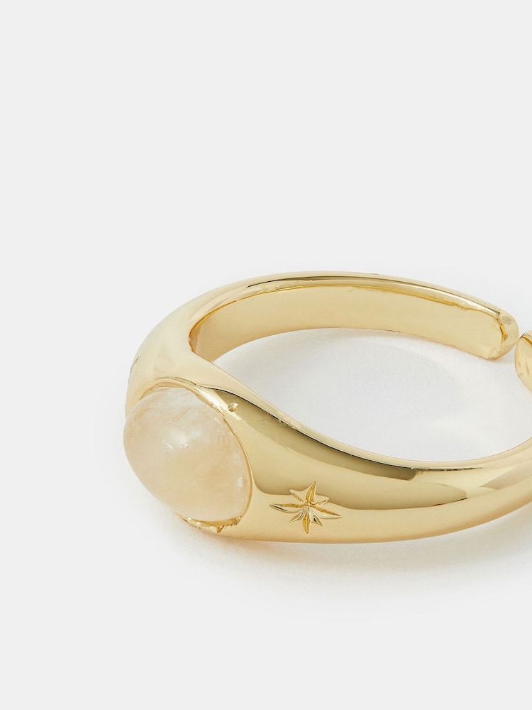 Accessorize Gold Tone 14ct Moonstone Adjustable Ring - Image 1 of 3 Accessorize Gold Tone 14ct Moonstone Adjustable Ring - Image 1 of 3