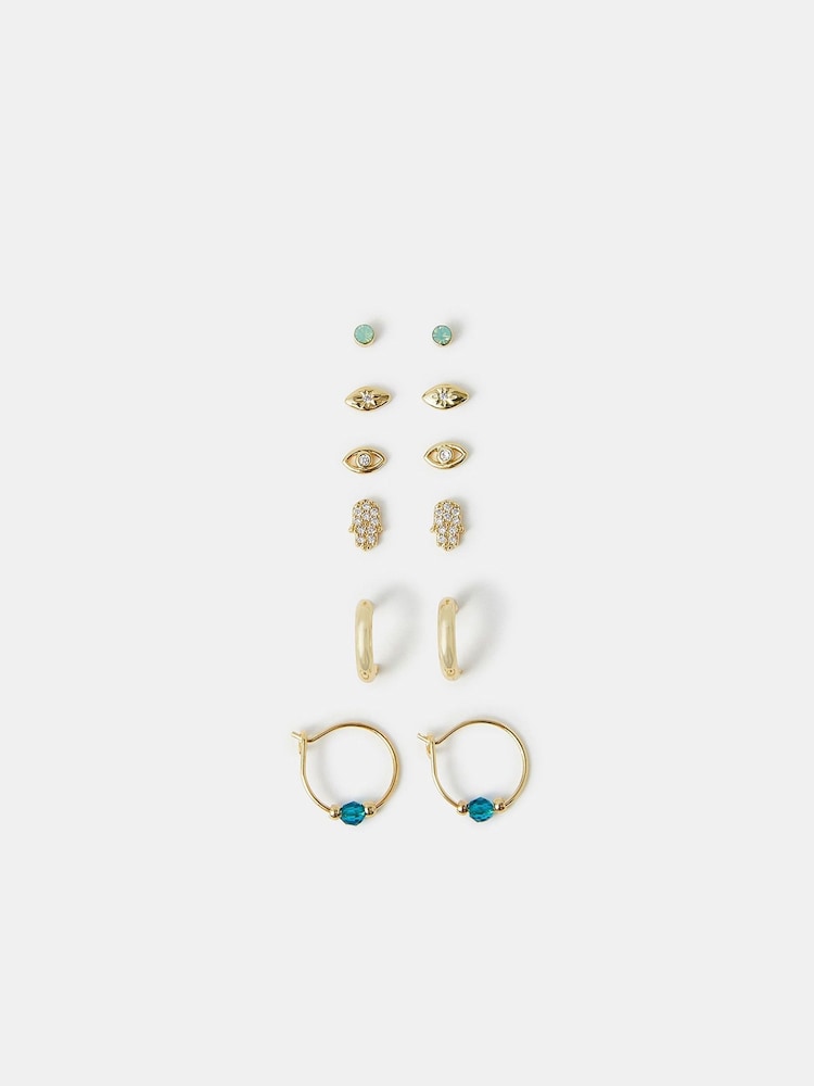 Accessorize 14ct Gold Stud & Hoop Earrings 6 Pack - Image 1 of 3