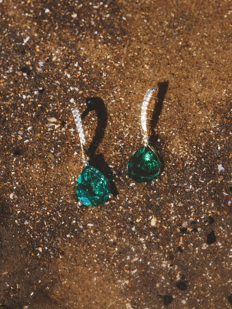 The Diamond Store Green Astra 4.60ct Pear Cut Drop Lab Emerald Earrings in 18K Gold Vermeil - Image 2 of 4