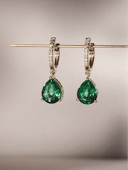 The Diamond Store Green Astra 4.60ct Pear Cut Drop Lab Emerald Earrings in 18K Gold Vermeil - Image 3 of 4