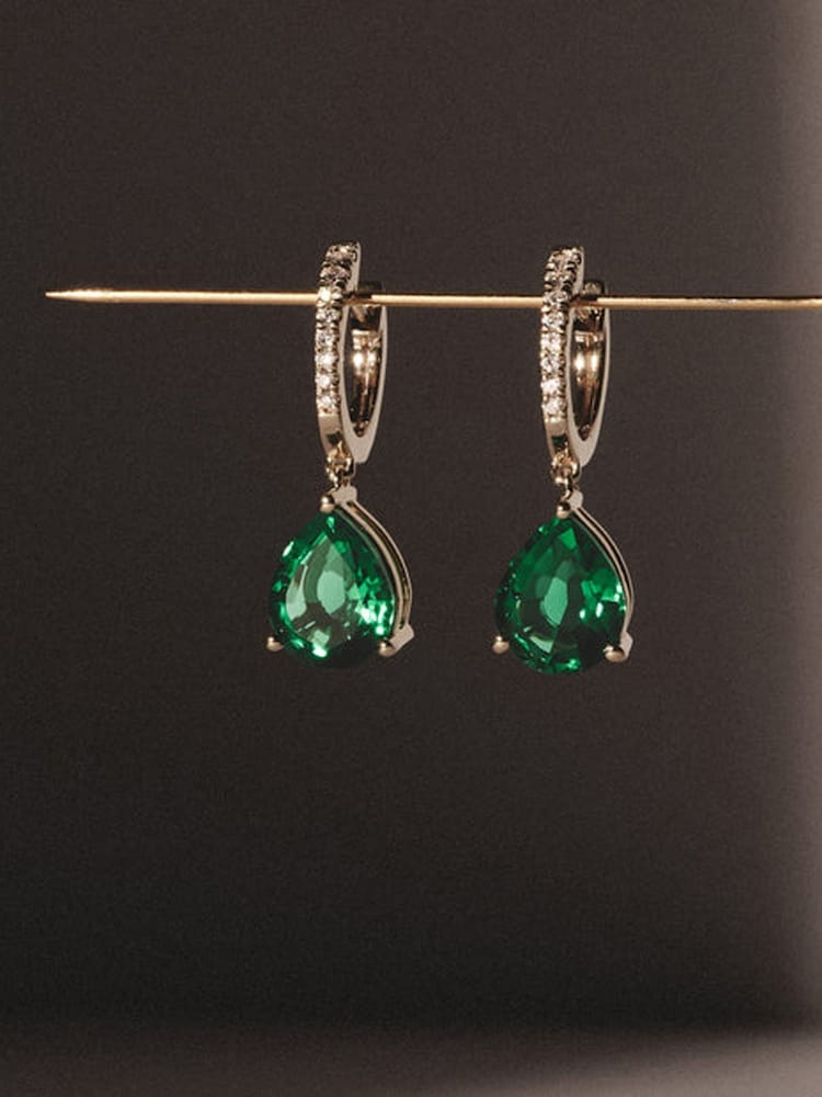 The Diamond Store Green Astra 4.60ct Pear Cut Drop Lab Emerald Earrings in 18K Gold Vermeil - Image 4 of 4