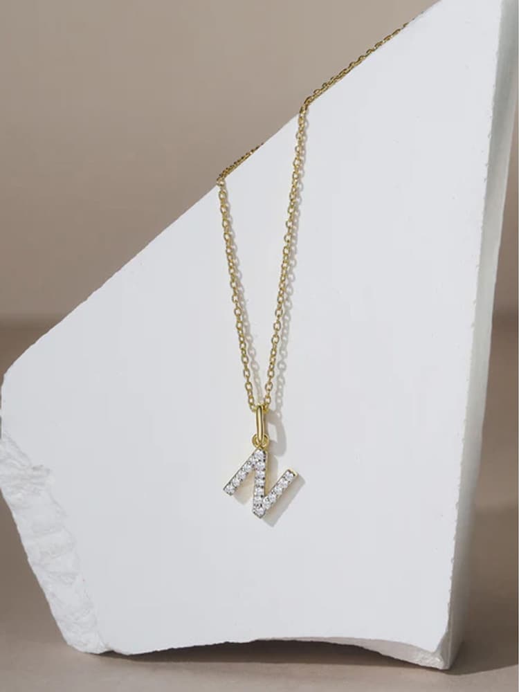 The Diamond Store White Love Letter Initial 0.10ct Lab Diamond Necklace in 18K Gold Vermeil - Image 2 of 2
