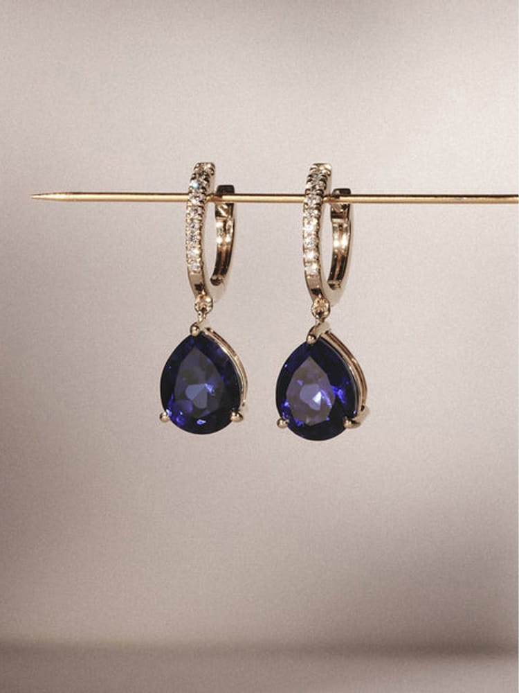 The Diamond Store Blue Astra 6.80ct Pear Cut Drop Lab Sapphire Earrings in 18K Gold Vermeil - Image 3 of 3