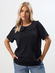 Preto - Yours Curve Peter Pan Lace Collar Top - Imagem 1 de 5