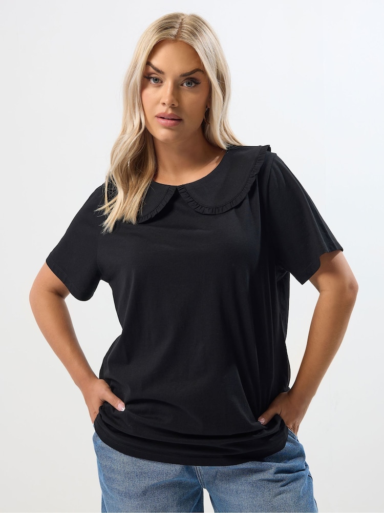 Preto - Yours Curve Peter Pan Lace Collar Top - Imagem 1 de 5