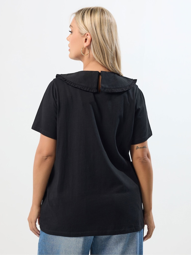 Preto - Yours Curve Peter Pan Lace Collar Top - Imagem 2 de 5