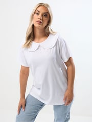 Yours Curve White Peter Pan Lace Collar Top - Image 1 of 5