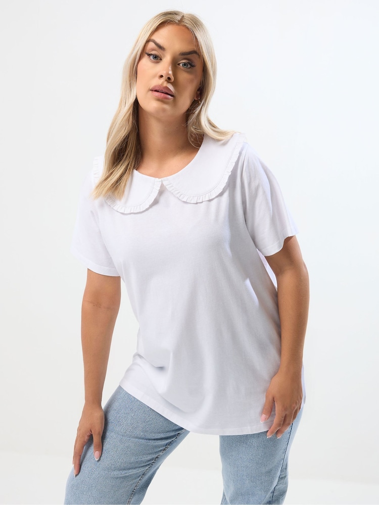 Yours Curve White Peter Pan Lace Collar Top - Image 1 of 5