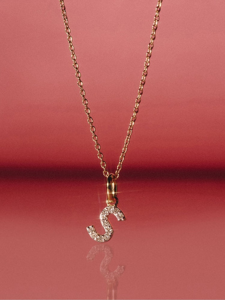 The Diamond Store White Love Letter Initial 0.10ct Lab Diamond Necklace in 18K Gold Vermeil - Image 4 of 4