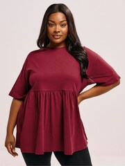 Yours Curve Red Peplum Cotton Short Sleeve Top - Image 1 of 5
