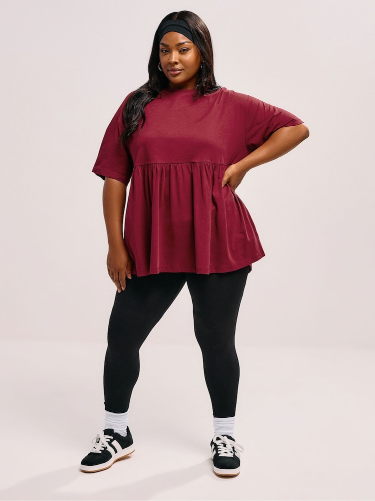 Yours Curve Red Peplum Cotton Short Sleeve Top - Image 2 of 5
