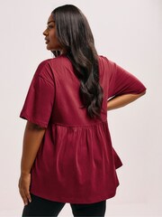 Yours Curve Red Peplum Cotton Short Sleeve Top - Image 3 of 5