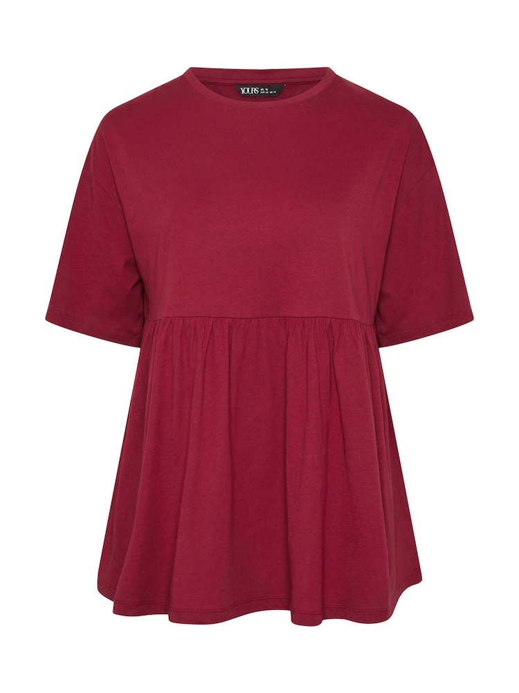 Yours Curve Red Peplum Cotton Short Sleeve Top - Image 5 of 5