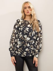 Long Tall Sally Black Scoop Neck Georgette Top - Image 1 of 5