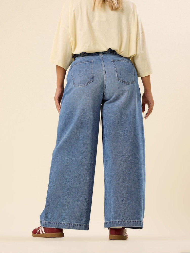 Yours Curve Blue Rigid Palazzo Jeans - Image 2 of 5 Yours Curve Blue Rigid Palazzo Jeans - Image 2 of 5