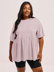 Yours Curve Pink Peplum Cotton Short Sleeve Top - Image 1 of 5