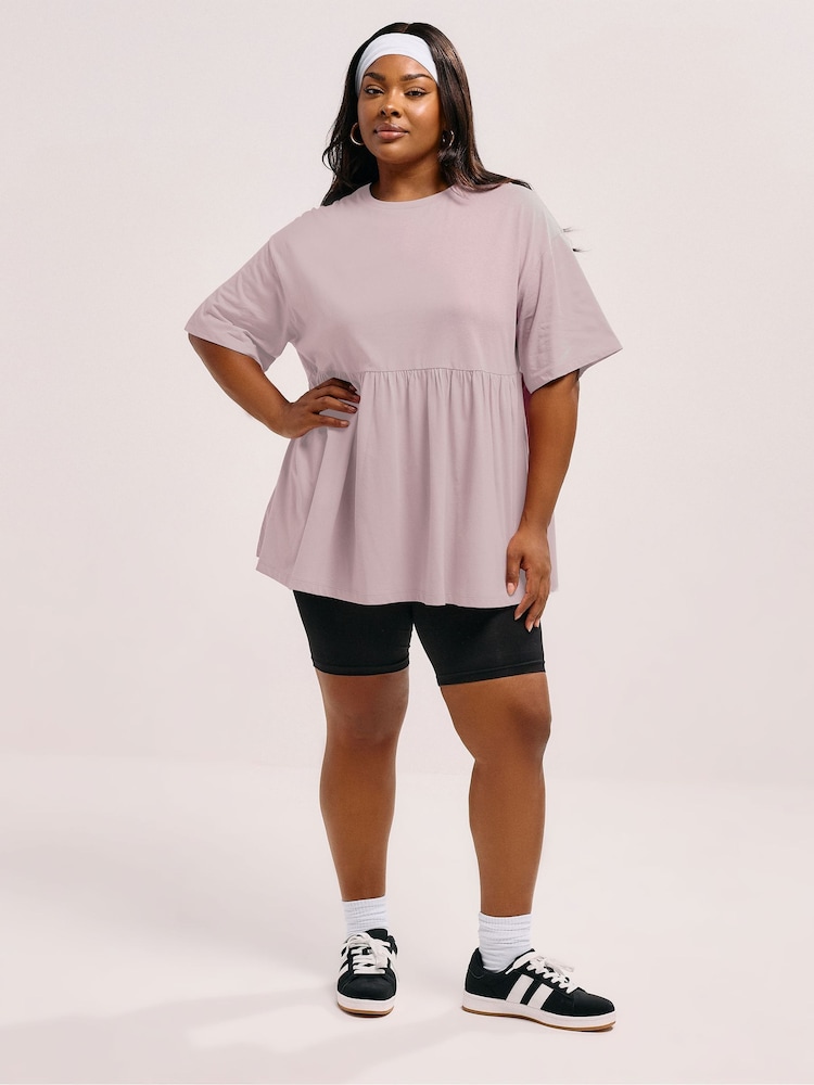Yours Curve Pink Peplum Cotton Short Sleeve Top - Image 2 of 5
