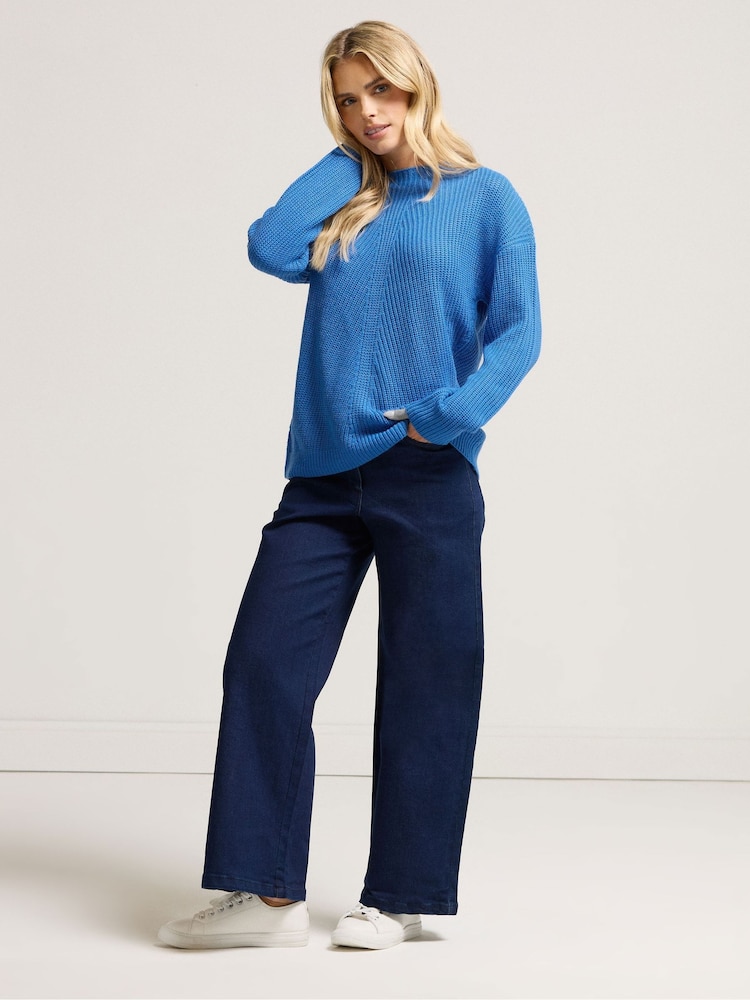 M&Co Blue Petite Funnel Neck Stitch Jumper - Image 2 of 5 M&Co Blue Petite Funnel Neck Stitch Jumper - Image 2 of 5