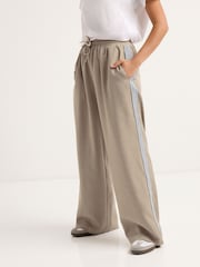 PixieGirl Petite Natural Pull On Side Stripe Wide Leg Trousers - Image 1 of 5