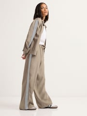 PixieGirl Petite Natural Pull On Side Stripe Wide Leg Trousers - Image 2 of 5