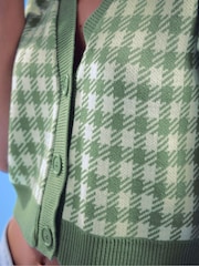 PixieGirl Petite Green Short Sleeve Gingham Cardigan - Image 3 of 5