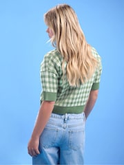 PixieGirl Petite Green Short Sleeve Gingham Cardigan - Image 4 of 5