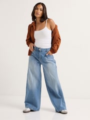 PixieGirl Petite Blue Seam Front Wide Leg Jeans - Image 1 of 5