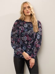 Long Tall Sally Black chrome Scoop Neck Georgette Top - Image 1 of 5