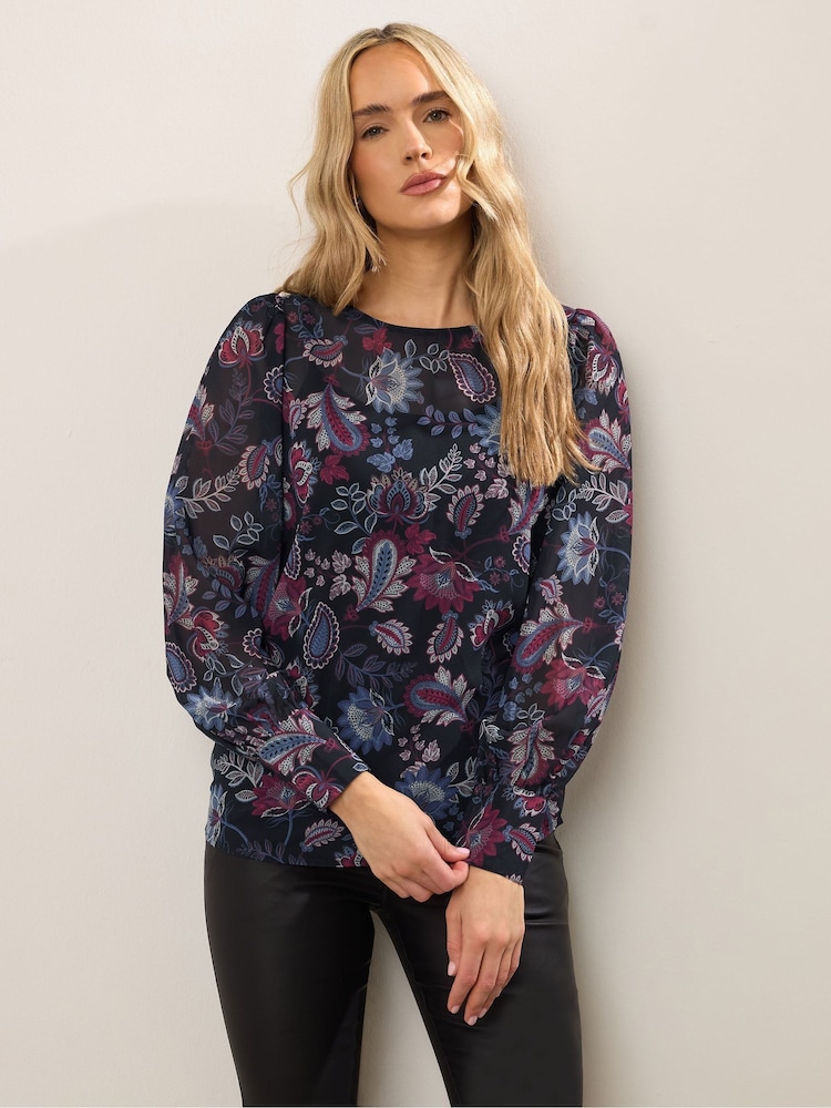 Long Tall Sally Black chrome Scoop Neck Georgette Top - Image 1 of 5