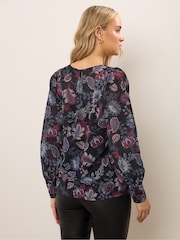 Long Tall Sally Black chrome Scoop Neck Georgette Top - Image 3 of 5