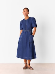 Whistles Blue Petite Midi Short Sleeve Dress - Image 1 of 5
