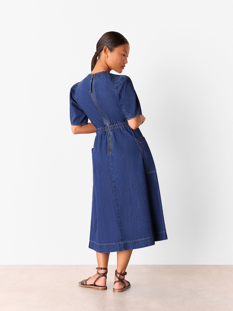 Whistles Blue Petite Midi Short Sleeve Dress - Image 2 of 5