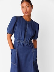 Whistles Blue Petite Midi Short Sleeve Dress - Image 3 of 5
