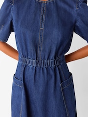 Whistles Blue Petite Midi Short Sleeve Dress - Image 4 of 5