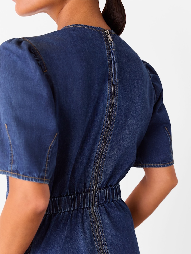 Whistles Blue Petite Midi Short Sleeve Dress - Image 5 of 5