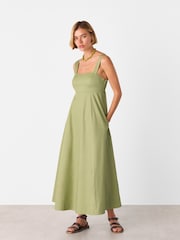 Whistles Green Cotton Midi Strappy Dress - Image 1 of 5