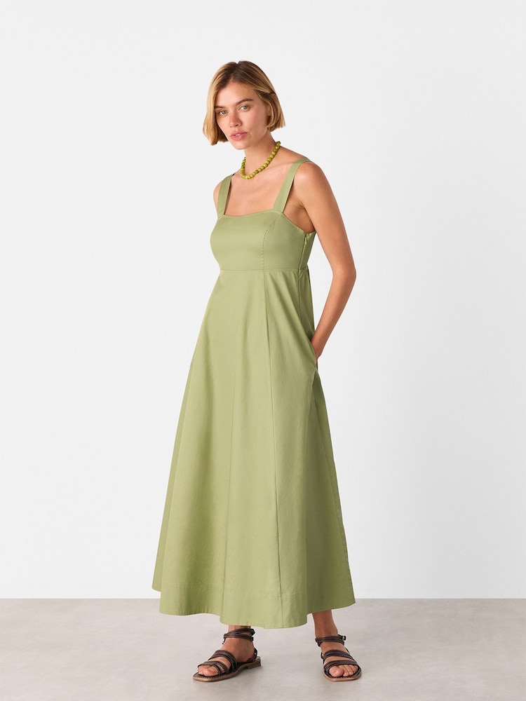 Whistles Green Cotton Midi Strappy Dress - Image 1 of 5