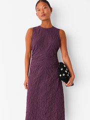 Whistles Purple Petite Lori Textured Midi Dress - Image 3 of 5