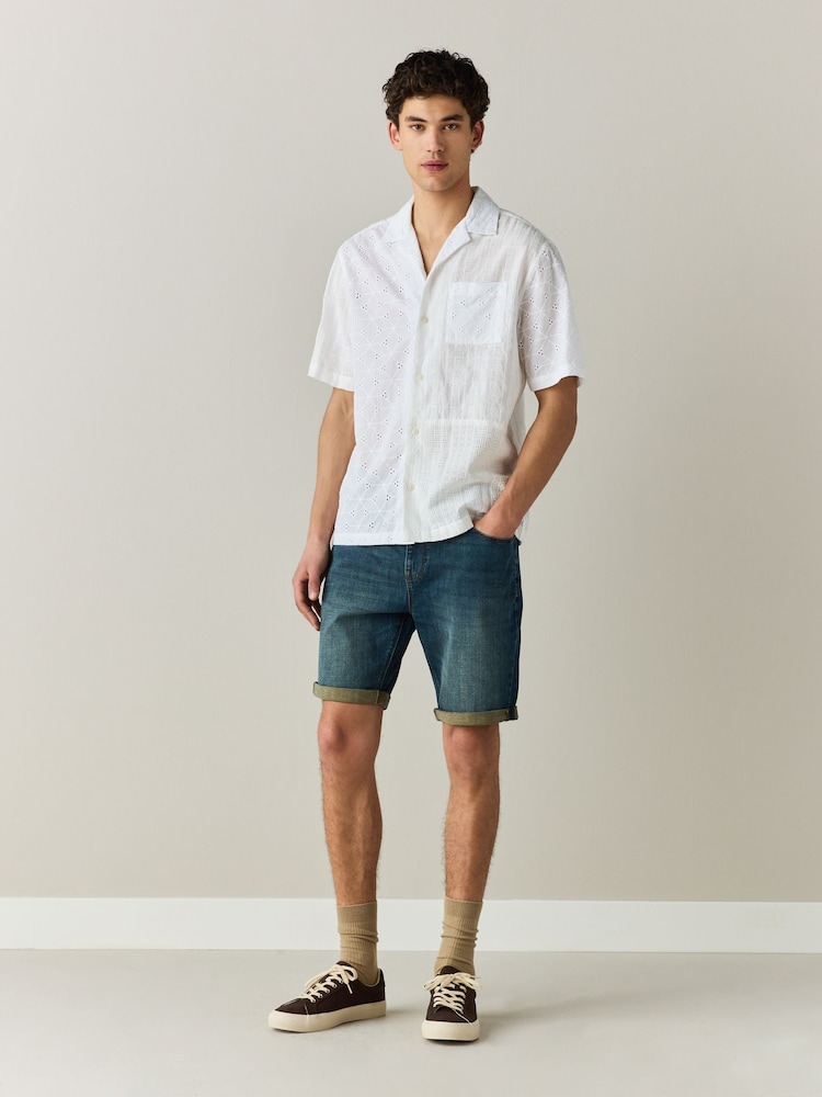 Green Tint Slim Fit Stretch Denim Shorts - Image 2 of 10