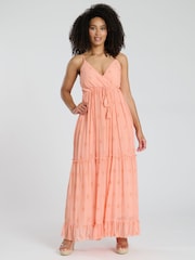 South Beach Coral Coral Sequin Detail Cami V-Neck Maxi Dress - Image 2 of 5